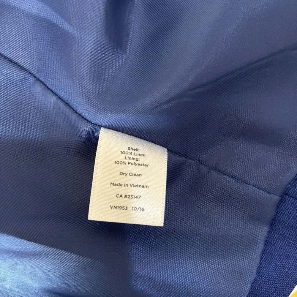 Talbots 100% Linen Blazer Jacket 12p Cobalt Blue Open Front Career Lightweight
